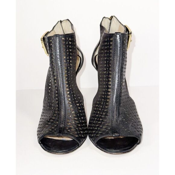 Louise et Cie Black Leather Heels Olivia Perforated Peep Toe Pump Buckle Size 6 - Picture 8 of 15